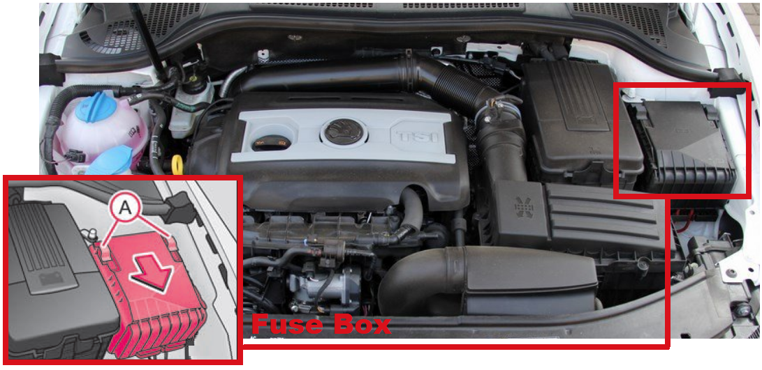 Skoda Superb (2008 - 2015) Engine Compartment Fuse Box Location 2