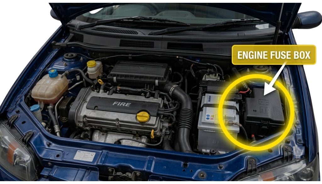 Fiat-Punto-2000-2011-Engine-Compartment-Fuse-Box-Location-
