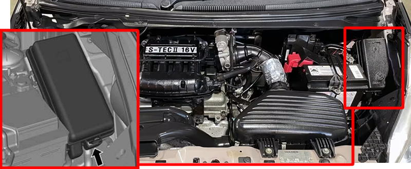 Holden-Barina-Spark-2011-2015-Engine-Compartment-Fuse-Box-Location