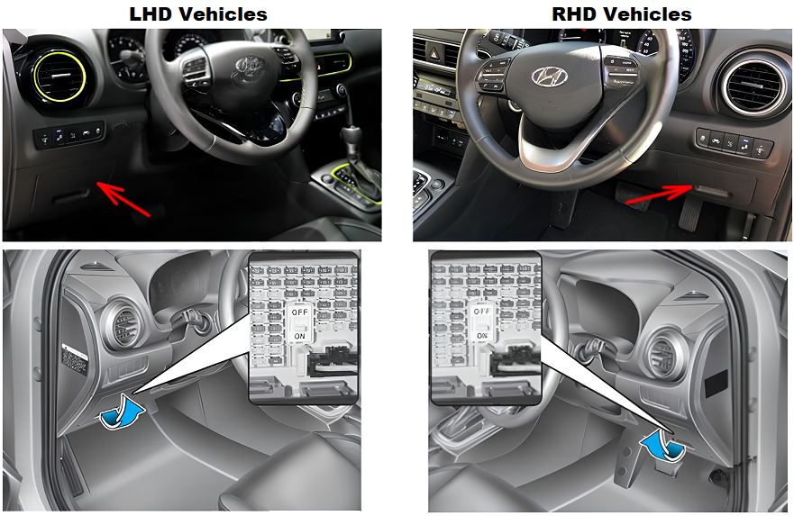 Hyundai-Kona-2018-2023-Passenger-Compartment-Fuse-Box-Location