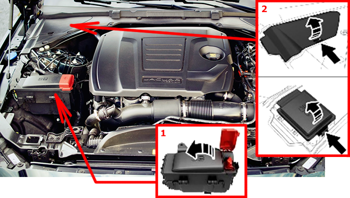 Jaguar-XF-2015-2024-Engine-Compartment-Fuse-Box-Location