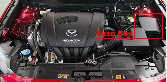 Mazda-CX-3-2015-2022-Engine-Compartment-Fuse-Box-Location