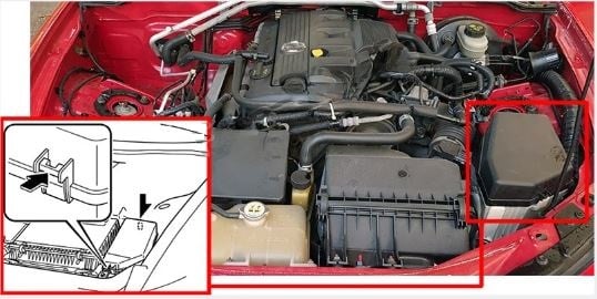Mazda-MX-5-Miata-2006-2015-Engine-Compartment-Fuse-Box-Location